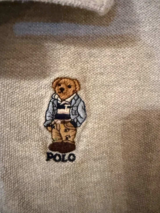 Polo by Ralph Lauren Boys' Gray Polo Shirt with Poli Bear Logo Boys 10/12 - Picture 3 of 5